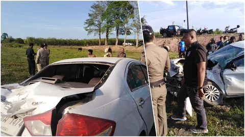 รถไฟปาดังเบซาร์-หาดใหญ่ ชนเก๋งกระเด็น คู่รักหนุ่มสาวรอดปาฏิหาริย์