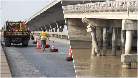 ปิดเลนซ้ายขาเข้ากทม. เรือชนตอม่อสะพานข้ามแม่น้ำบางปะกง หักเสียหาย