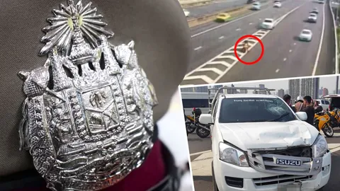 เผยคลิปกระบะพุ่งอัดตำรวจบนทางด่วน ผู้หมวดถูกชนเผยมีตราแผ่นดินยึดเหนี่ยวใจ