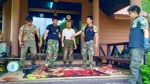 จับพรานป่า ลักลอบล่าสัตว์ เขต อช.ภูซาง ยึดซาก "เก้ง-อ้น" ชำแหละ 22 กก.