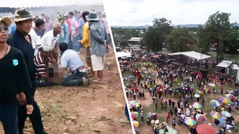 บั้งไฟแสนระเบิดพุ่งใส่คนนับร้อยที่รอดูในงาน ตาย 1 เจ็บ 14