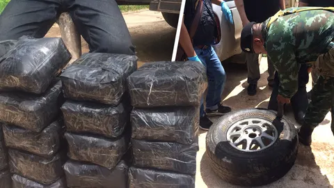 ไอซ์ทะลักชายแดน ฉก.ลาดหญ้า เจอยัดยางอะไหล่ 59 กก. ค่า 60 ล้าน