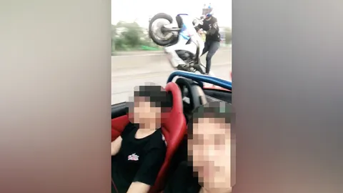 จี้ตรวจสอบ หนุ่มรถเปิดประทุน โชว์คลิปบิ๊กไบค์สายบันเทิง ยกล้อกลางถนน (คลิป)