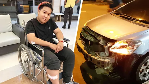 หวิดไป“อาไท กลมกิ๊ก” ขี่จยย.กลับจากโรงยิม เก๋งพุ่งชนกระเด็น 