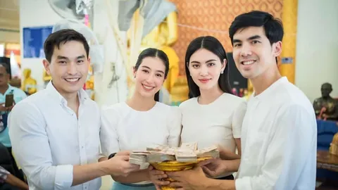 ใหม่-เต๋อ และ มิ้นต์-ภูผา ทำบุญใหญ่ร่วมกัน หน้าตาอิ่มบุญ อิ่มใจ อิ่มรัก
