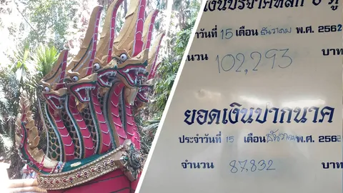 นักเสี่ยงโชค ส่องยอดเงินปากนาคคำชะโนด เจ้าแม่นาคีให้เลข เห็น 3 ตัวชัดๆ