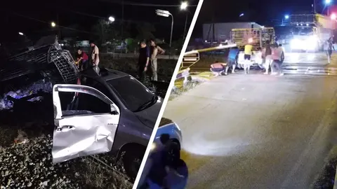 เปิดคลิปนาทีระทึก ม้าเหล็กขยี้กระบะขาด 2 ท่อน ขณะข้ามทางรถไฟ