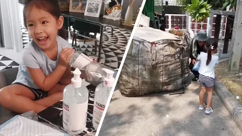 แอน อลิชา เผยโมเมนต์น่ารัก น้องริชา แบ่งปันเจลล้างมือให้ลุงเก็บขยะ