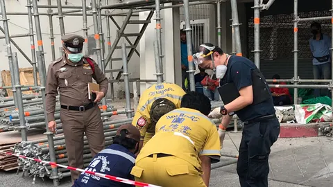 คนงานตกนั่งร้านดับ ตำรวจเรียกผู้รับเหมาสอบ ประมาทหรือเป็นอุบัติเหตุ