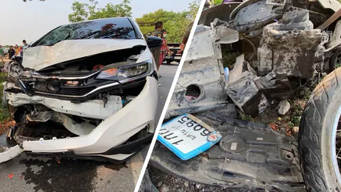 สาวซิ่งเก๋งชน 'ตายาย' นอนดิ้นดับคาถนนต่อหน้า ยกมือขอโทษรับขับรถไว (คลิป)