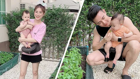 น่ารัก ฟลุค-แอปเปิ้ล ปลูกผักสวนครัวปลอดสารพิษไว้ทำกับข้าวให้ลูกสาวกิน