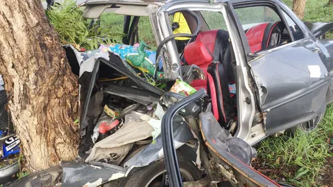 หนุ่มขับเก๋งไปทำธุระ เสียหลักชนต้นไม้ เมียกับลูกตายคาที่ ตร.คาดหลับใน