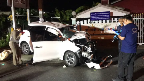 สาว 27 ปี ขับยาริสอัดท้ายรถสไลด์ริมถนน ในซอยวัดลาดปลาดุก คนขับดับคาที่