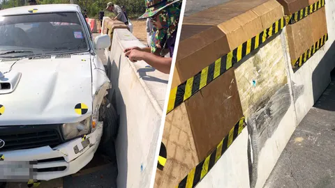 ลดอุบัติเหตุบนถนน คมนาคมจดสิทธิบัตรแบริเออร์ยาง