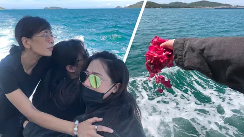 ชมภาพ เปิ้ล หัทยา พาลูกๆ ลอยอังคาร ตั้ว ศรัณยู ที่สัตหีบ (คลิป)