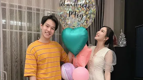 มุก วรนิษฐ์ จัดลูกโป่ง เซอร์ไพรส์ ทอย ปฐมพงษ์ ต้อนรับออกจาก รพ.