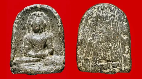 พระกำแพงซุ้มกอ (ดำ) พิมพ์ใหญ่ไม่มีลายกนก กรุลานทุ่งเศรษฐี