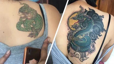  ช่วยสาวสมหวัง สุดยอดช่างแทททู เปลี่ยนงูเขียวหัวโม่งเป็นพญานาคสุดสวย