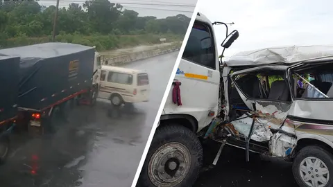 รถพ่วงซิ่งฝ่าสายฝนชนรถตู้นักเรียน เด็ก ป.3 ตายในวันเกิด เจ็บระนาวอีก 6 (คลิป)