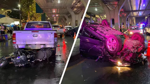 หนุ่มวัย 36 ชะตาขาดจอดจยย.ให้คนข้ามถนน ถูกเก๋งเอชอาร์-วี ซิ่งเสยท้ายดับ