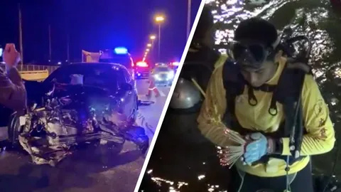 เก๋งยาริสชนราวสะพาน แอคคอร์ดซ้ำ พ.ต.ต.หญิง กระเด็นตกคลอง ยังหาร่างไม่เจอ