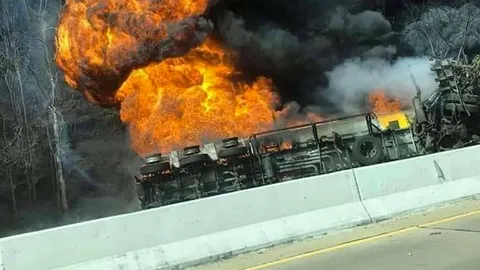 ด่วน รถน้ำมันคว่ำทางลงเขาขุนตาน ไฟลุกท่วม ตาย 1 (คลิป)