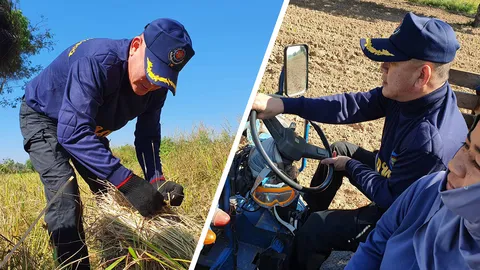 นพค.21 ห่วงชาวนายากจน ส่ง "นักรบสีน้ำเงิน" ช่วยลงแขก-สีข้าว