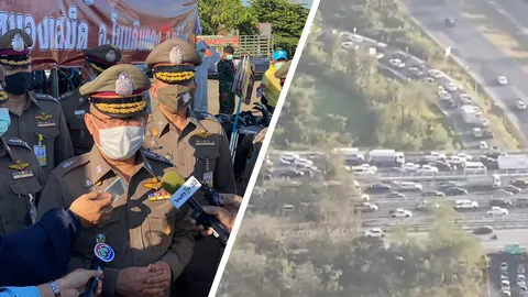 รอง ผบ.ตร.นั่ง ฮ.ตรวจจราจร สั่งเปิดทางพิเศษ ช่องเขาตะโก-ตาพระยา