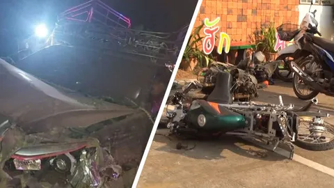 แจ้ง 3 ข้อหากระบะไล่ชน จยย.กลุ่มวัยรุ่นขี่ขวางถนน ตาย 2 เจ็บอีก 4