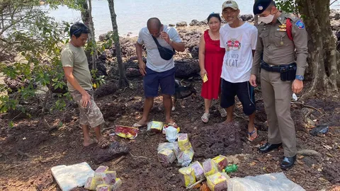 พบ 'ไอซ์' ลอยทะเล เกยตื้นหาดทรายงาม 2.3 กก. หลังลอยครั้งก่อน 17 ถุง