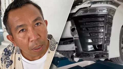 เสนาลิง หวิดรถคว่ำ เหตุเจอล้อรถบรรทุกกลิ้งมาชน รถพังเสียหาย