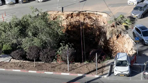 ระทึก เผยภาพนาทีเกิดหลุมยุบกลางลานจอดรถ รพ.อิสราเอล (คลิป)