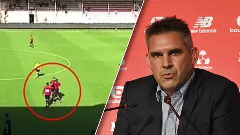 โค้ชกุมขมับ แข้งลีลล์โดนใบแดงคู่ หลังฟาดปากกันเองในเกมอุ่นเครื่อง (คลิป)