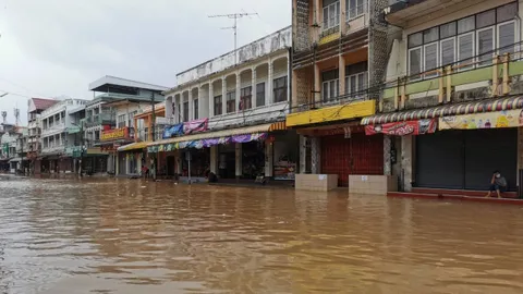 ฝนตกตลอดคืนทำน้ำป่าทะลักท่วมตลาดที่แม่จัน ชาวบ้านรับมือดีไม่เสียหายมาก
