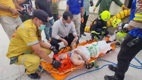 ระทึก หนุ่มเปลือยกาย ตกปล่องฐานอนุสาวรีย์ชัยฯ ลึก 8 เมตร เจ็บสาหัส (คลิป)