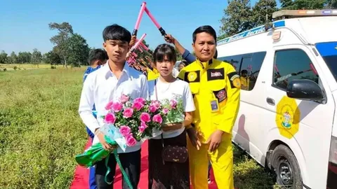 เรียบง่ายแต่หวาน สาวกู้ภัยวิวาห์หนุ่มเคยช่วยตอนรถชน เพื่อนๆ แอบเซอร์ไพรส์