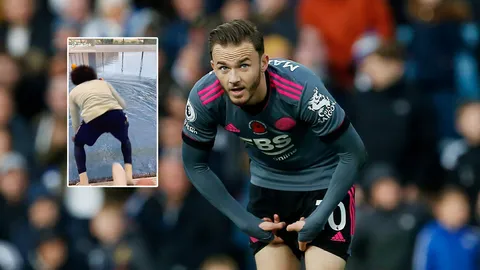 เล่นแรง "แมดดิสัน" ทำแสบถีบเพื่อนร่วมทัพ เลสเตอร์ ตกสระว่ายน้ำ (คลิป)