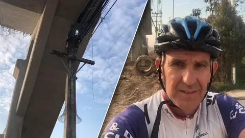 อะเมซิ่ง ไทยแลนด์ "นักปั่นออสเตรเลีย" ผงะ เจอเสาไฟฟ้าผุดกลางสะพานลอย (คลิป)