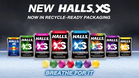 HALLS XS เปิดตัวบรรจุภัณฑ์ใหม่สีเทาที่พร้อมรีไซเคิล สูตรใหม่ล่าสุด รสชาติเข้มข้นขึ้น เย็นกว่าเดิม*