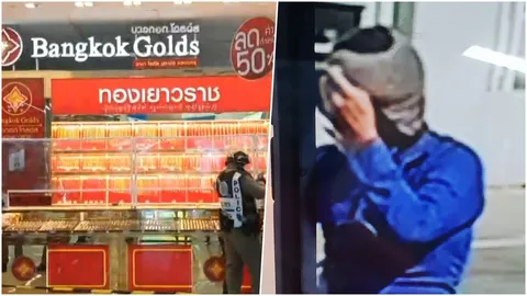 คนร้ายบุกเดี่ยวใช้มีดชิงทรัพย์ร้านทองในห้างโลตัสคลองครุได้ทองคำไป 22 บาท (คลิป)