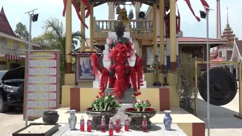 ประชาชนศรัทธา สักการะ "ท้าวเวสสุวรรณ" องค์น้อง วัดหัวกรด 