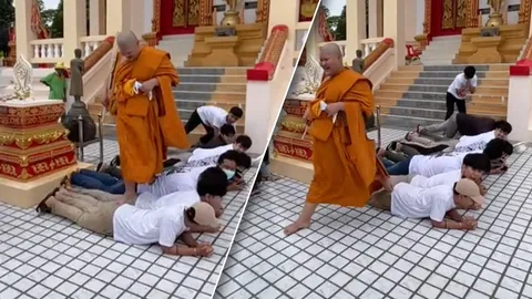 ไวรัลคนดูเกือบ 3 ล้านครั้ง เพื่อนนอนเป็นสะพานบุญให้พระเหยียบ ก้าวสุดท้ายหลวงพี่ลื่น