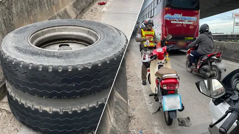 รถบรรทุกล้อหลุด กลิ้งชน จยย.ขณะขึ้นสะพานยูเทิร์น ชายวัย 61 ปี เจ็บหนัก