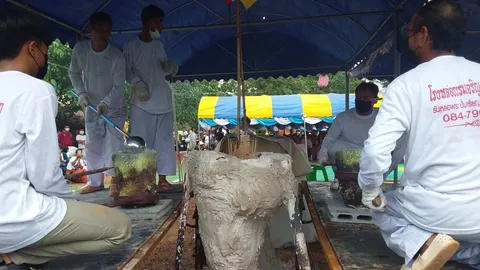 สานุศิษย์ร่วมเททองหลวงพ่อสบายใจ วัดป่าภูจันทร์หอม แถมส่องเลขเด็ดลุ้นโชค