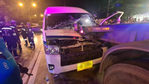 รถตู้โดยสารชนท้ายรถพ่วงบาดเจ็บ 3 ราย โชเฟอร์ตีนผีอ้างขับมาตามปกติ