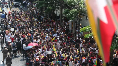 ม็อบชาวเมียนมา จี้รัฐบาลไทยชัดจุดยืน ไม่เห็นด้วยปราบปรามประชาชนเห็นต่าง