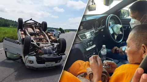 ตามเลขทะเบียน เบนซ์ หลวงปู่ศิลา ปิกอัพเหินเข้าหา รอดได้ราวปาฏิหาริย์ (คลิป)