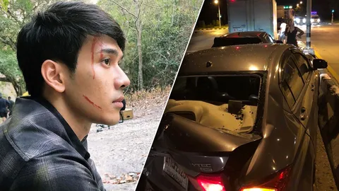 หวิดดับ พระเอกดัง โดนสิบล้อชนท้ายขณะติดไฟแดง สภาพรถพังยับ (คลิป)