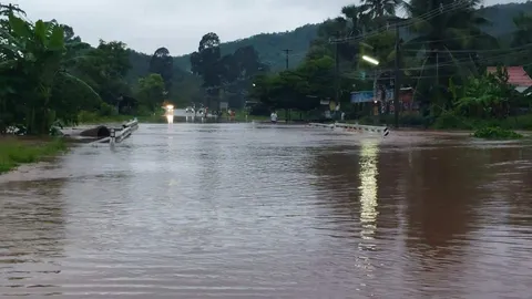 พิษณุโลกฝนถล่มหนัก น้ำท่วมถนนสายนครไทย-ชาติตระการ รถเล็กผ่านไม่ได้แล้ว