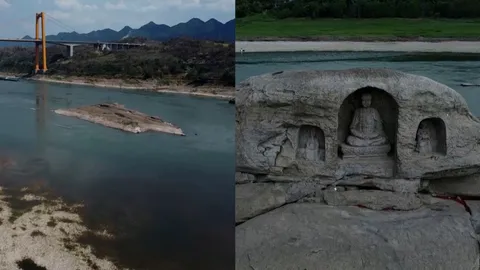 พระพุทธรูปอายุ 600 ปี โผล่กลางแม่น้ำแยงซี หลังระดับน้ำลดเพราะภัยแล้ง